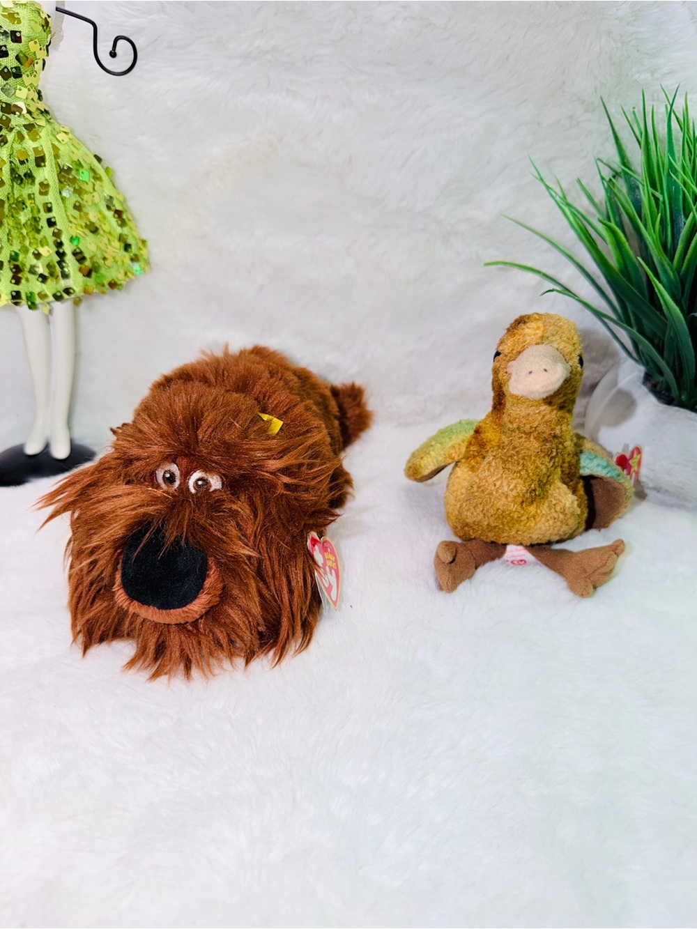 NWT Ty Pets Brown Dog Duke and Green & Brown Duck Ty Plush Beak 🦆 🐕